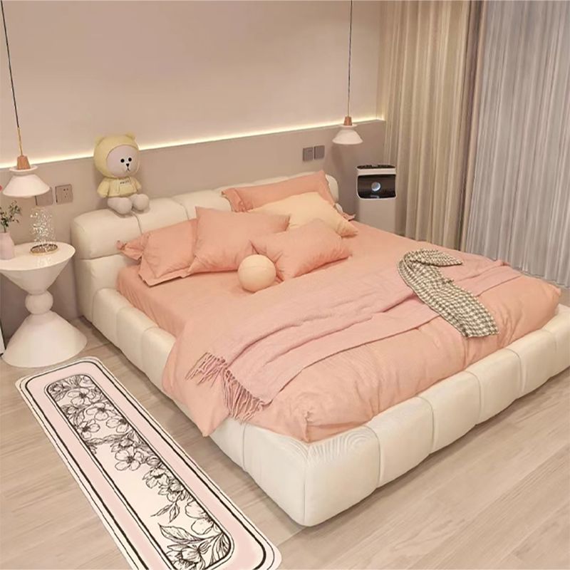 Contemporary Standard Bed with Tufted Genuine Leather Headboard