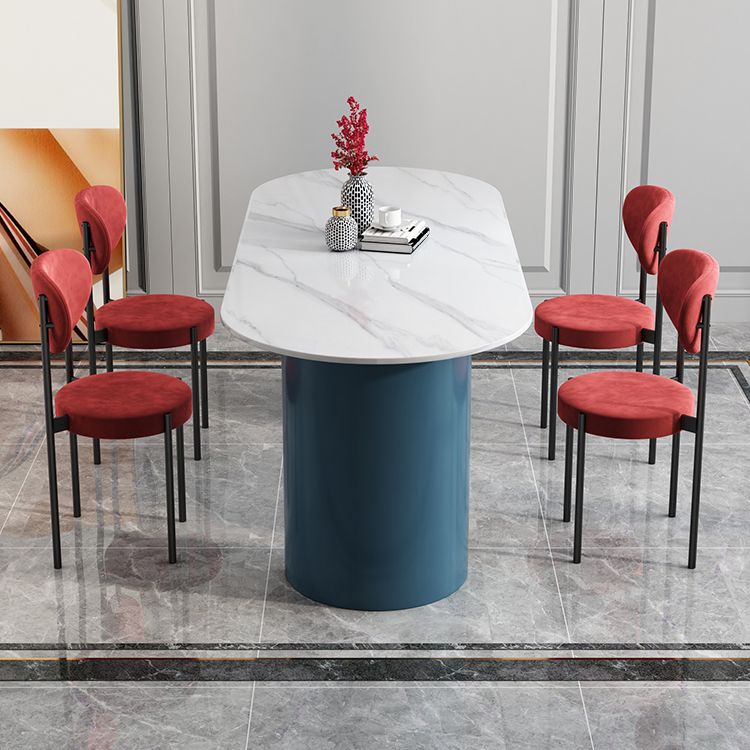 Oval Sintered Stone Dining Table Modern White Dining Table with Double Pedestal Base