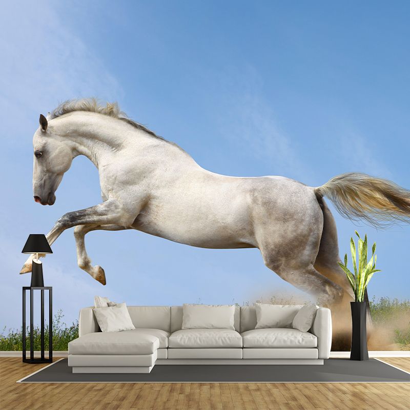 Environment Friendly Mural with White Horse Painting Mildew Resistant Wallpaper Home Decor