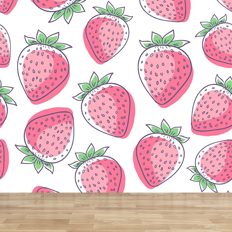 Stain Resistant Strawberries Wall Mural Non-Woven Modern Wall Decor for Girls Room