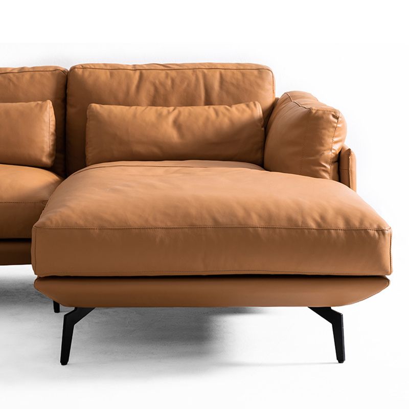 Genuine Leather Square Arm Bench Seating with Bolster Pillows Brown Settee Furniture