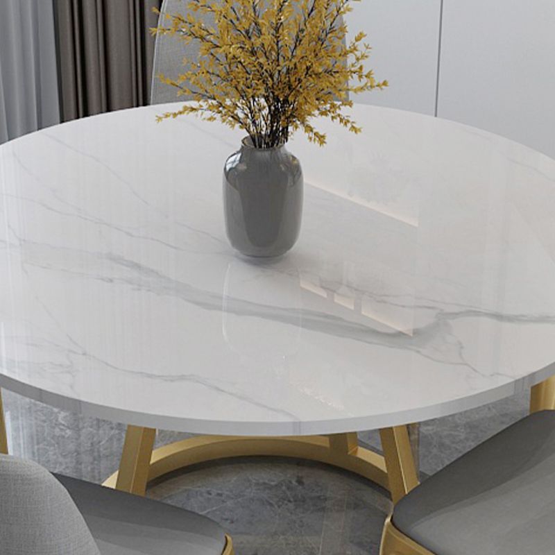 White Stone Top Dining Table Contemporary Dining Table with Pedestal Base