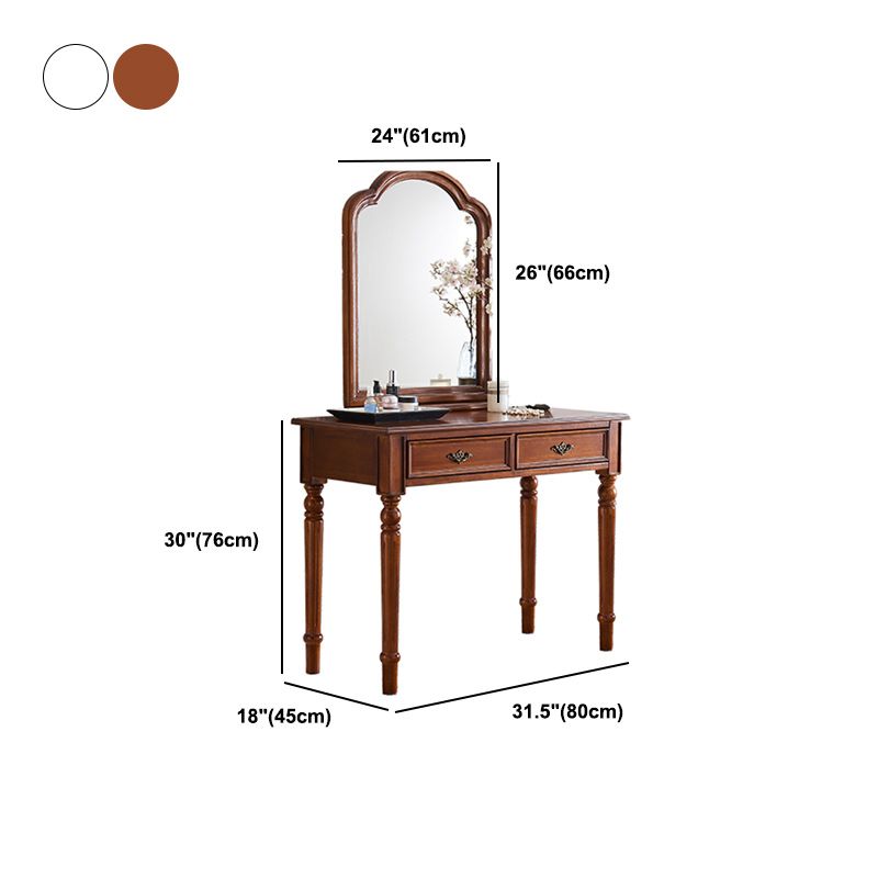 Solid Wood Vanity Desk, 2 Drawers With Mirror & Padded Stool, 29.92" H