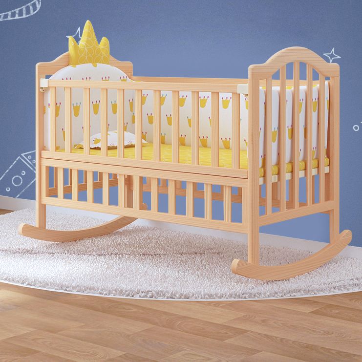 Washed Natural Wood Baby Crib Modern Nursery Crib with Casters/Wheels