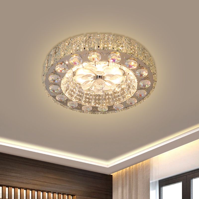 Clear Faceted Crystal Blocks LED Ceiling Lamp Modern Nickel Round Corridor Flushmount Lighting