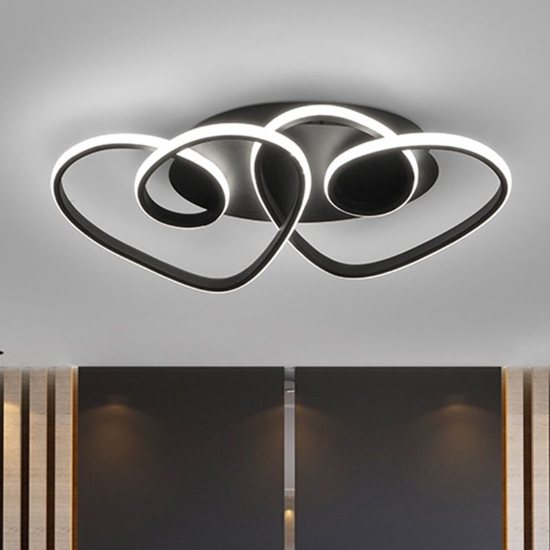 Black Loving Heart Flush Ceiling Light Romantic Modern Metal LED Flush Mount in Warm/White Light