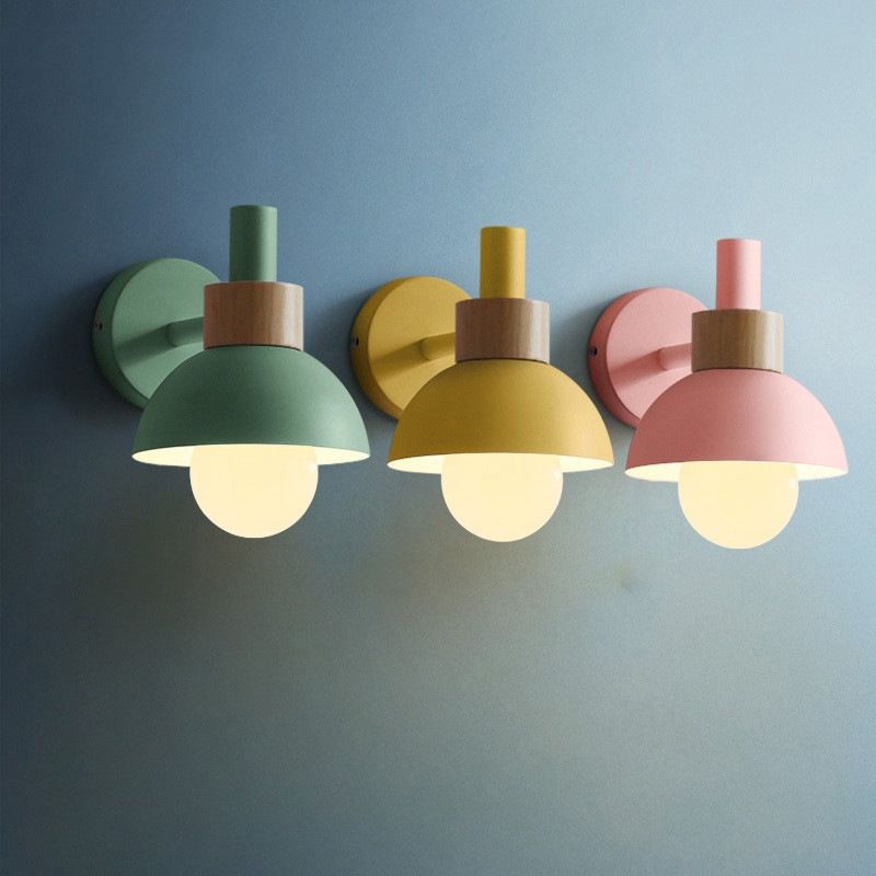 Macaron Dome Shade Wall Sconce Metal 1 Light Sconces for Bedroom