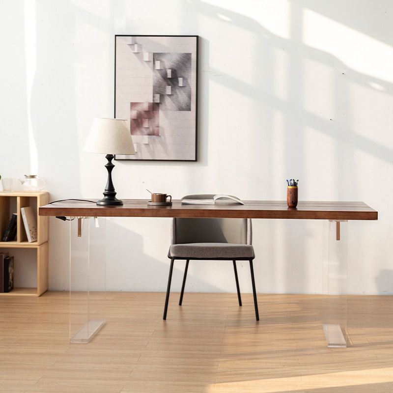 Rectangle Contemporary Standard Height Table Solid Wood Double Pedestal Dining Table