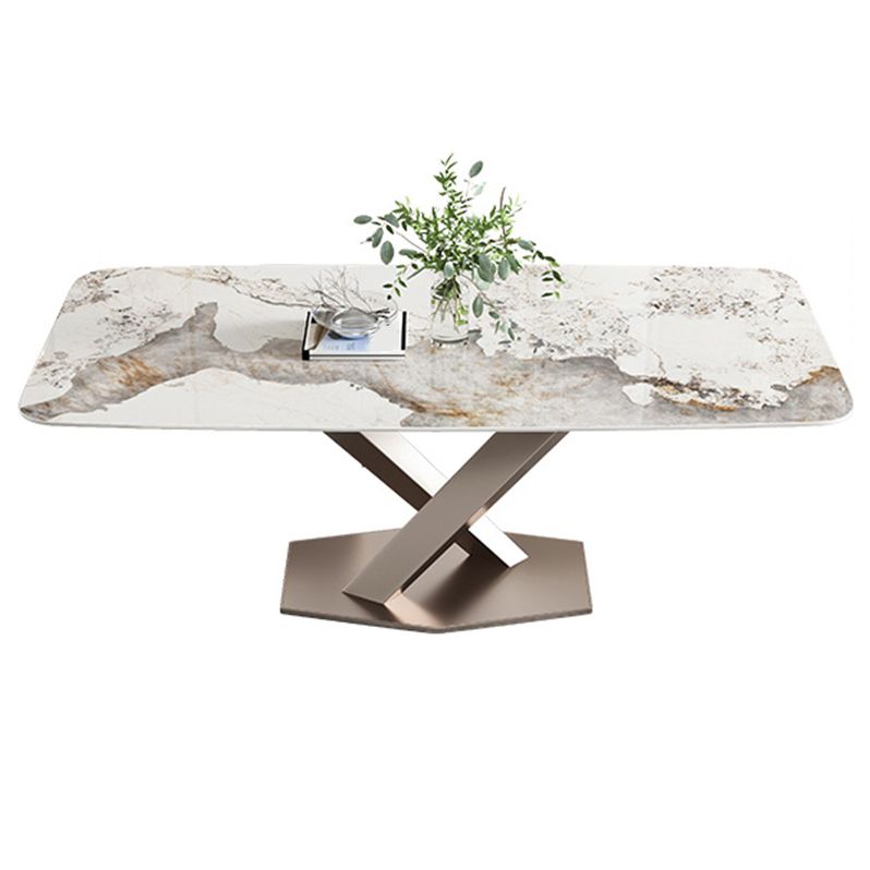 Traditionele luxe eettafel, rechthoekige eettafel van gesinterd steen met voetstuk
