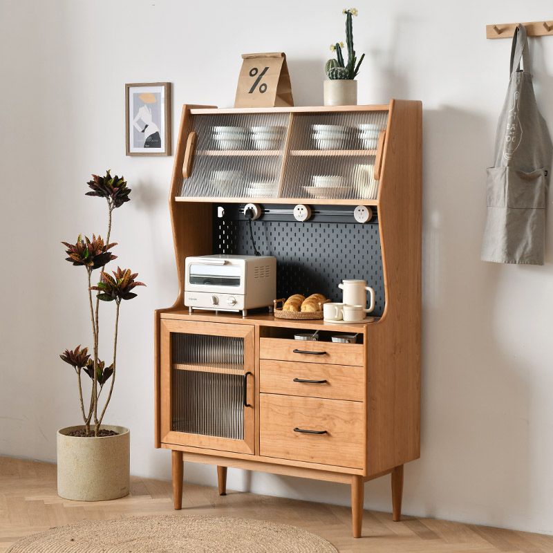 Rectangle Glass Paned Accent Cabinet Industrial Natural Finish Storage Cabinet