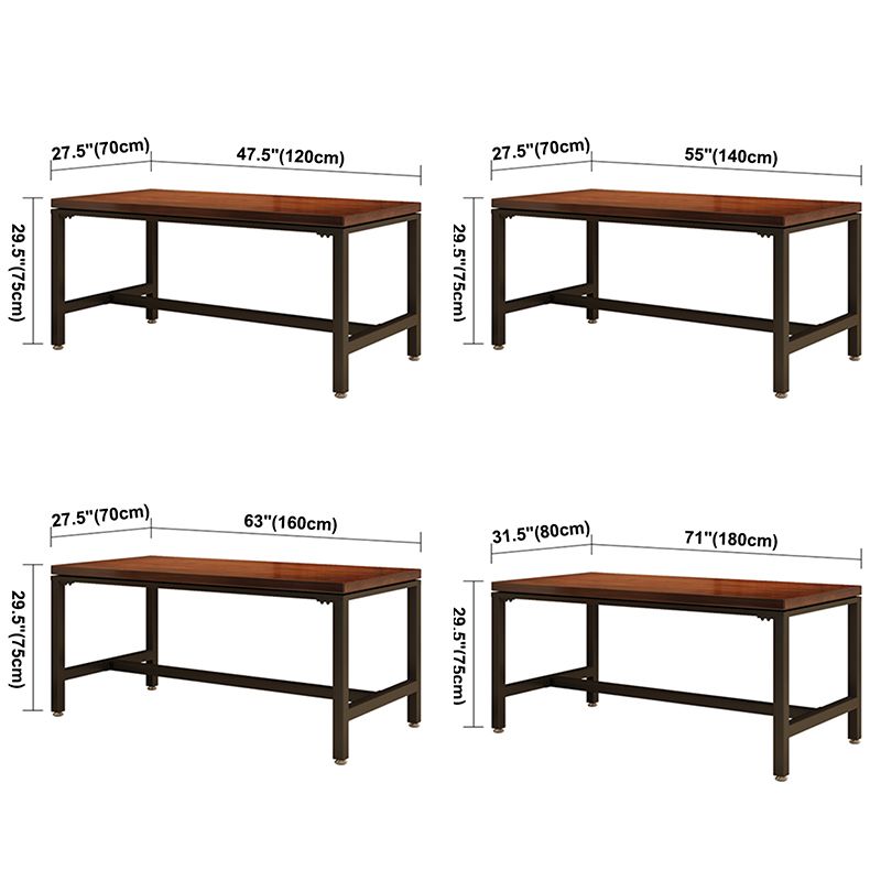 Mesa de comedor rectangular industrial, mesa de madera maciza de pino con base de caballete negra para uso doméstico