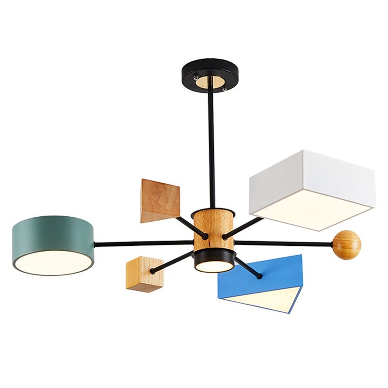 Luce a ciondolo a LED LED in legno con moderno lampadario di macaron in stile creativo con ombra acrilica