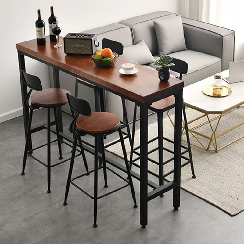 Solid Wood Top Bar Table Set 1/3/5 Pcs Iron Frame Bar Table and Stools