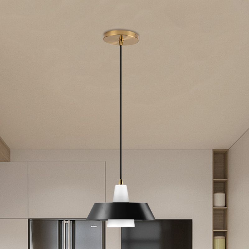 Black/White/Green Capped Hanging Lighting Minimalist 1-Light Metallic Pendant Lamp for Bedroom