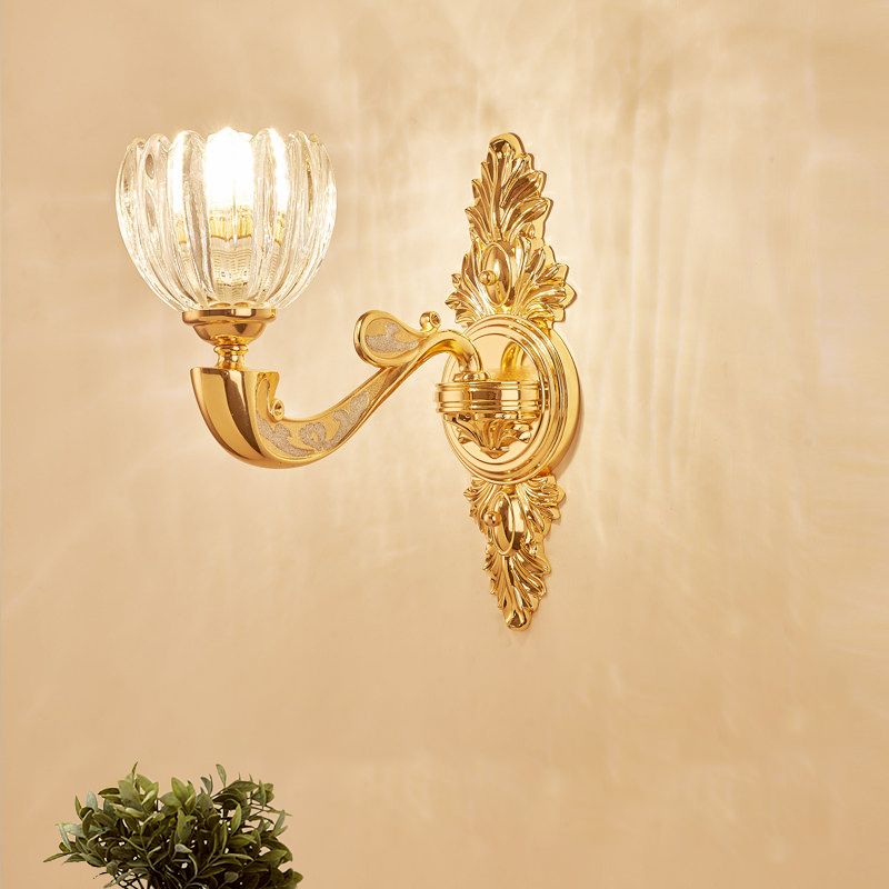 Afgeschuinde kristallen koepel SCONCE LICHT Modernisme 1/2-bulb slaapkamer wand gemonteerd lamp armatuur in goud