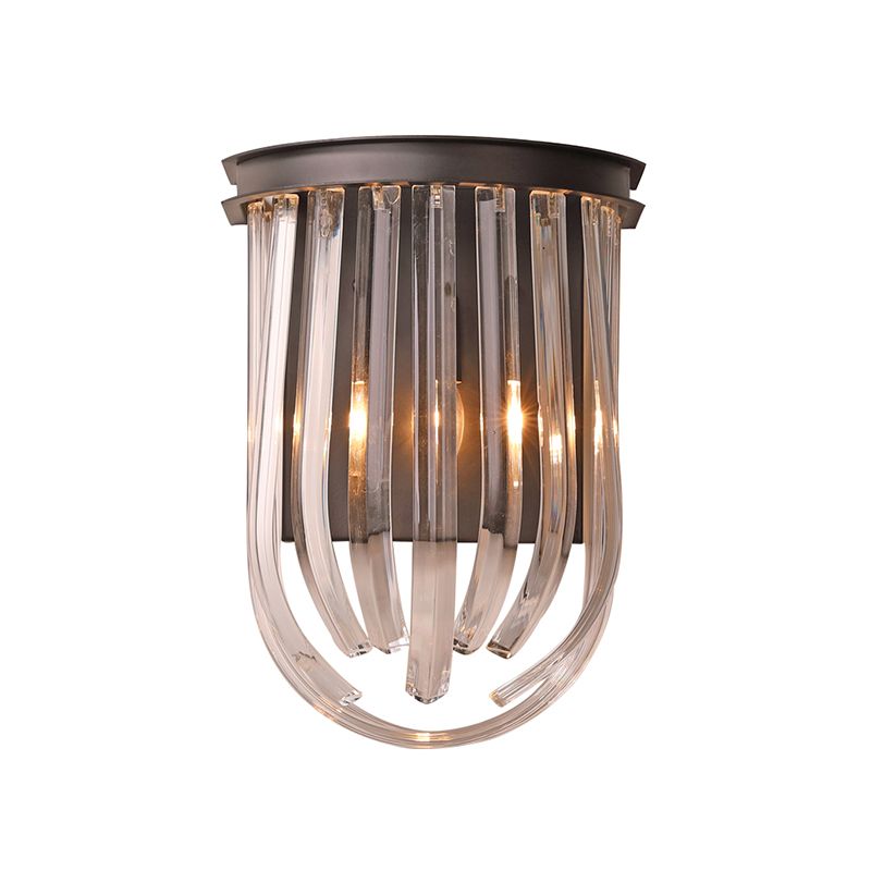 1 Light Semi Oval Wall Mount Light Modern Glass and Metal Wall Light in Black Finish for Bedroom