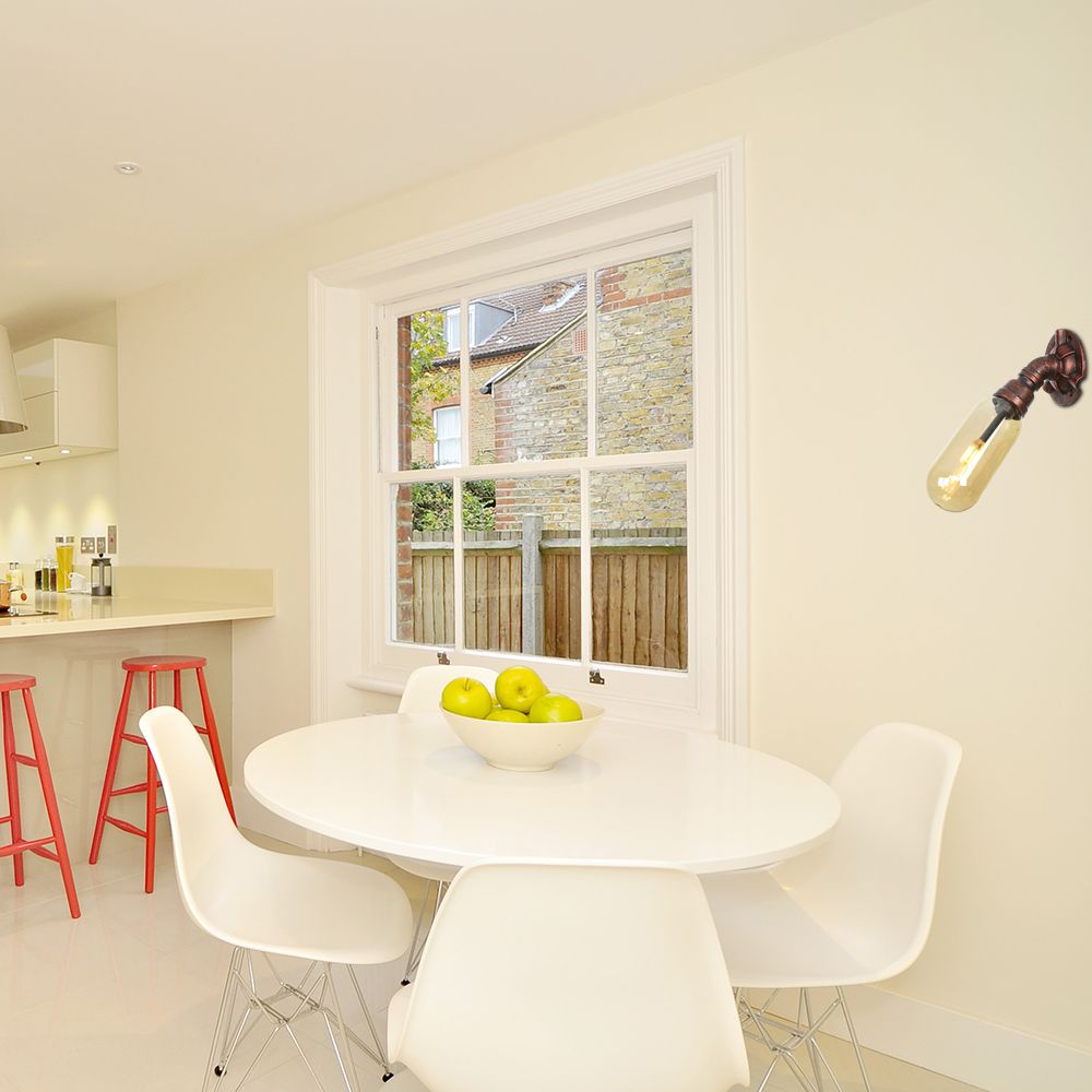 Weathered Copper 1 Bulb Sconce Lamp Vintage Amber Glass Capsule LED Wall Mount Light Fixture