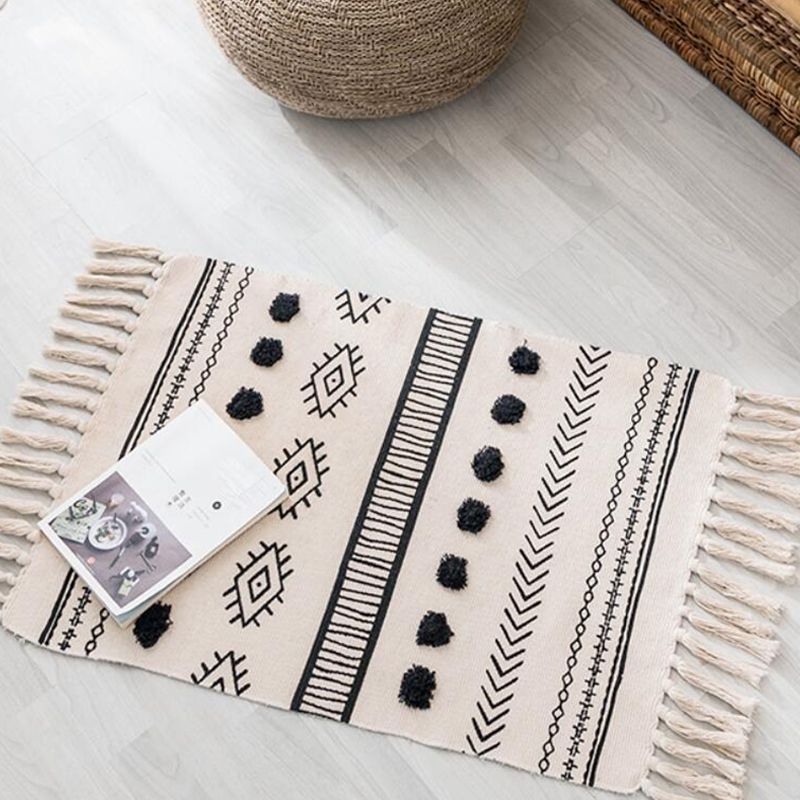 Bohemian Cotton Blend Area Carpet Tribal Print Indoor Rug Fringe Area Rug for Home Decor