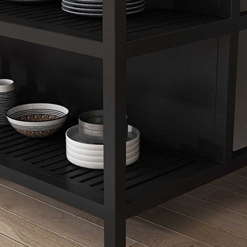 Light Wood Finish Kitchen Island Table with Metal Open Storage