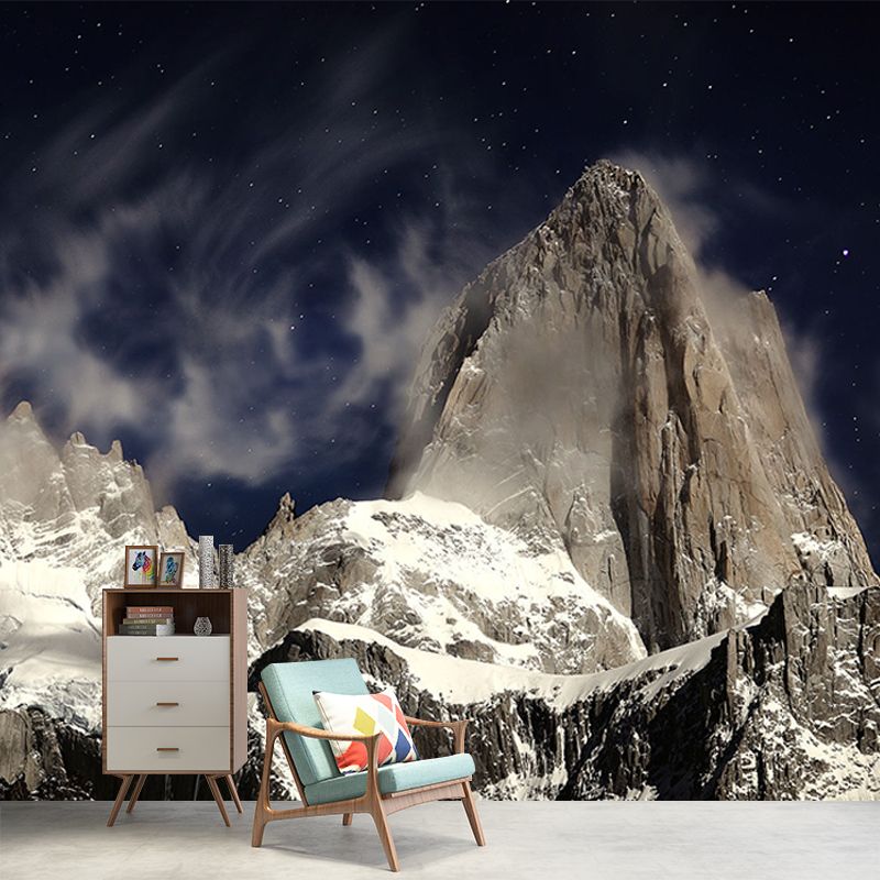 Modern Snowy Mountain Mural Decal for Living Room Customized Wall Covering in Brown