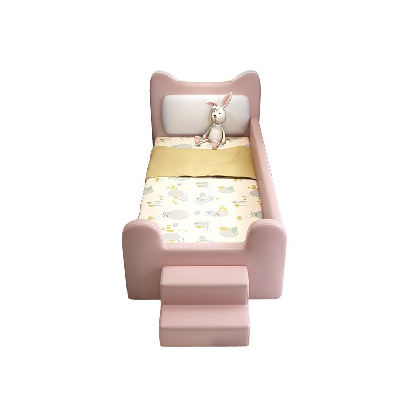 Genuine Leather Upholstered Kids Bed in Pink Modern Twin Bed with Mattress