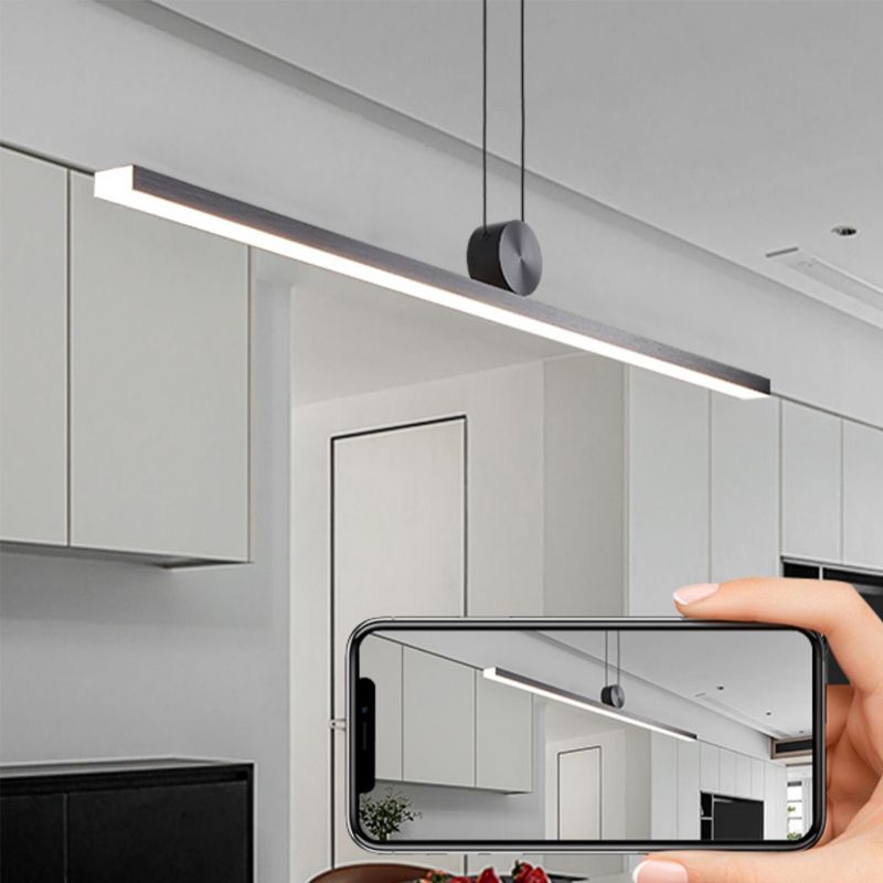 Black Island Hanging Light LED Island Light with Acrylic Shade for Dining Room