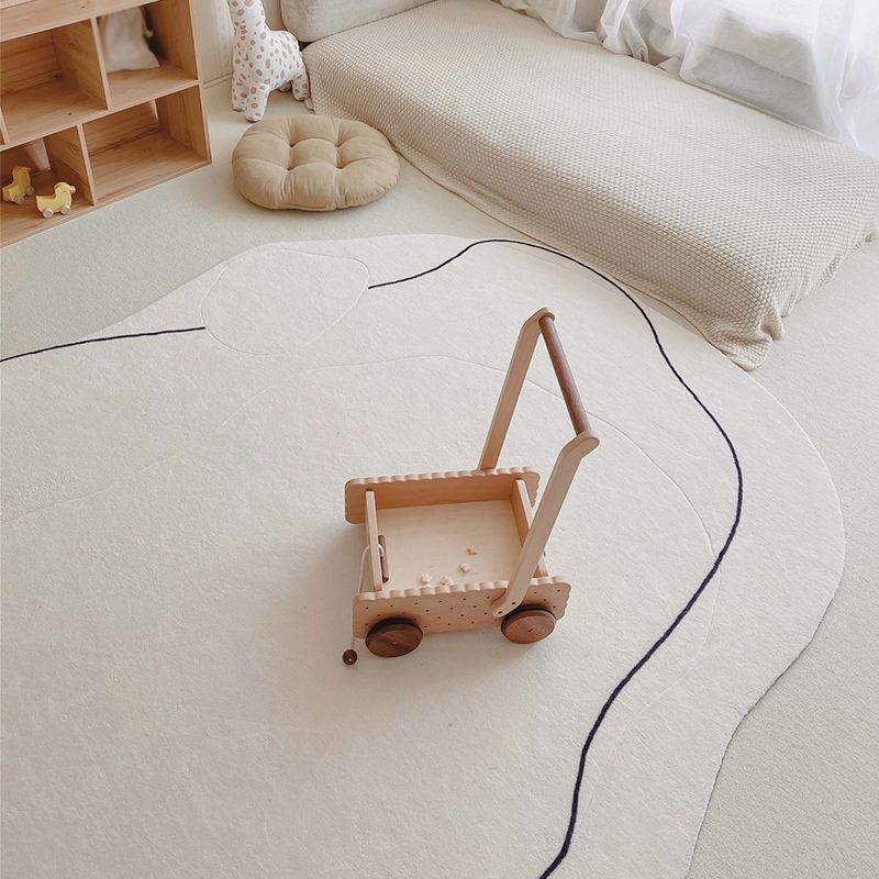 White Line Pattern Area Rug Polyester Area Carpet Non-Slip Backing Rug for Living Room