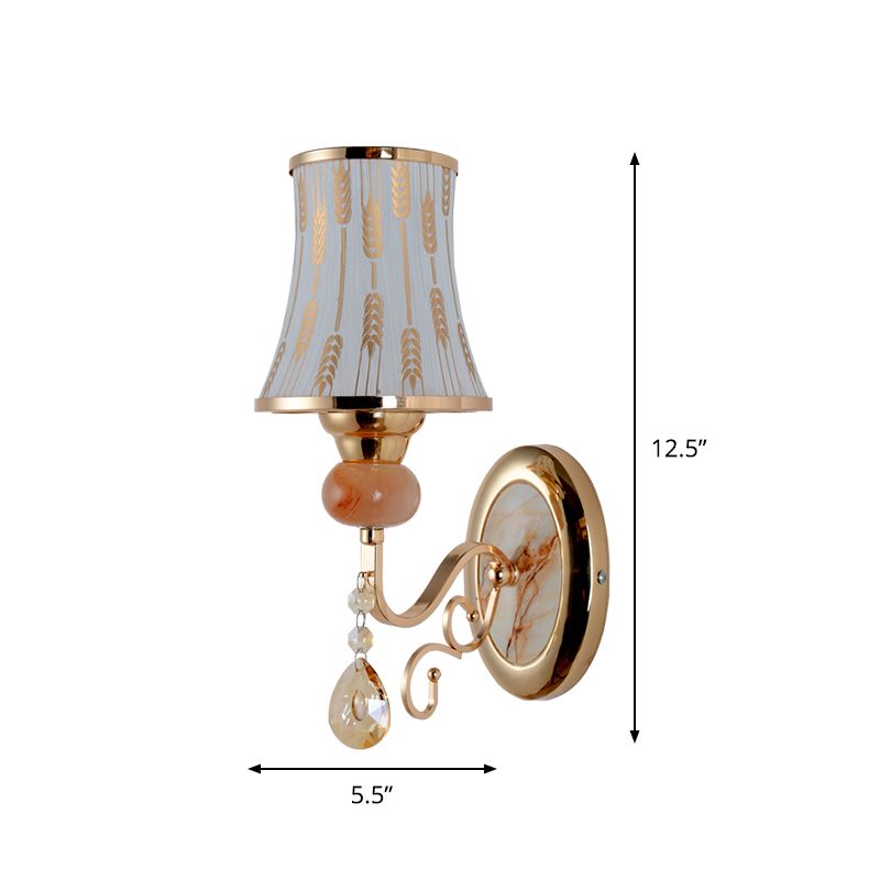Gold Wall Sconce Contemporary 1 Light Textured Glass Wall Mount Light Fixture for Living Room