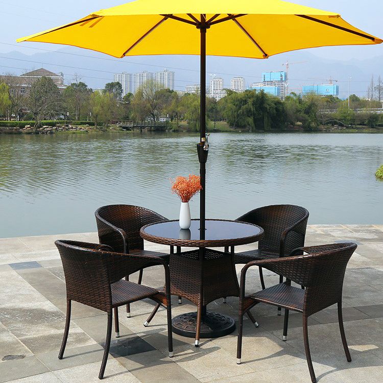 Industrial Rattan Bistro Table Outdoor Metal Frame Patio Table