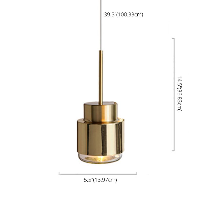 Post-Modern Cylindrical Shape Pendant Light Brass 1 Light Small Suspension Light  for Dining Room