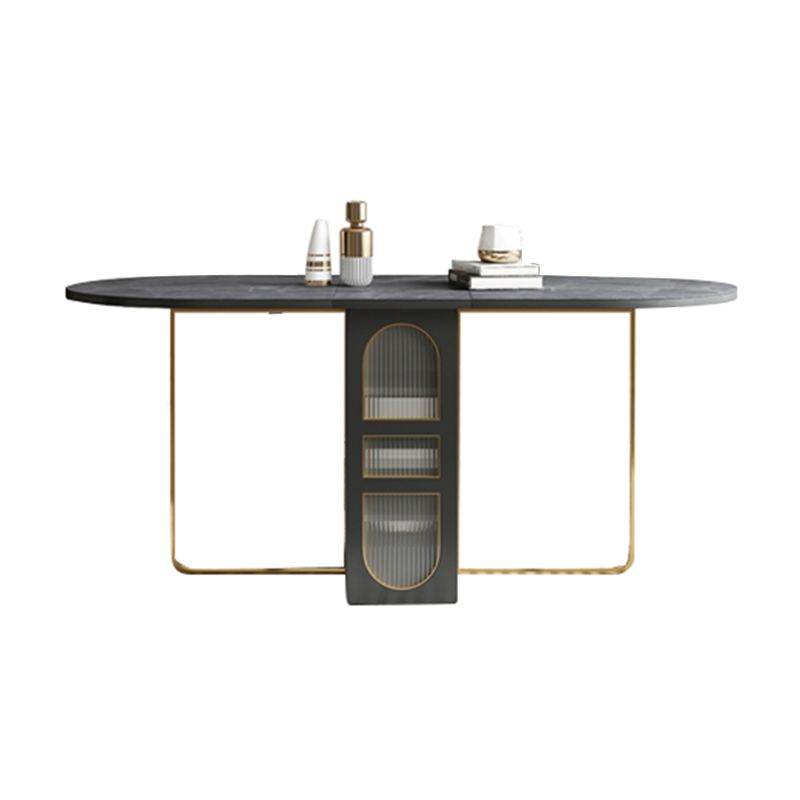 Modern Style Rectangle Dining Table Sintered Stone Drop-Leaf 59" Table for Home Use