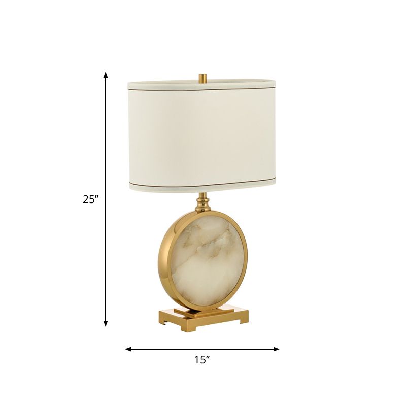 Stof ovaal nachtlamp minimalisme 1 koptafel staat licht met ronde basis in messing en wit