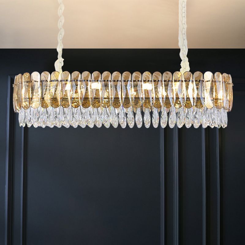 Crystal Oval Island Pendant Lights Modern Island Lighting 8 Light Island Ceiling Light