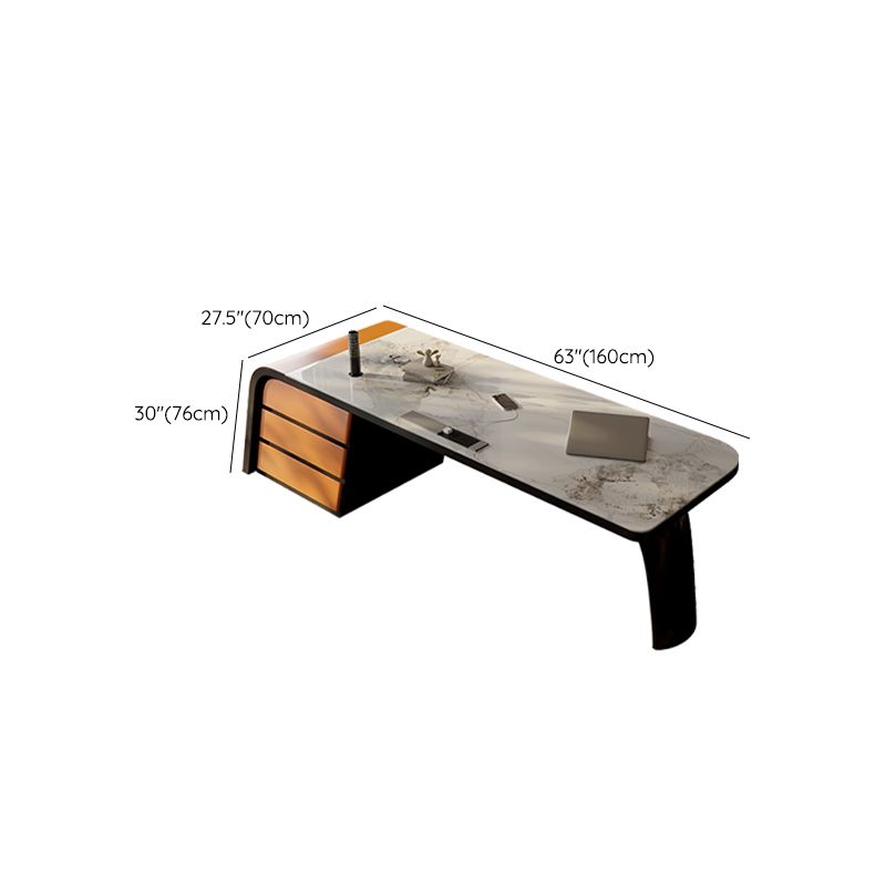 Modern Stone Office Desk Rectangular Shape Task Desk with 3-Drawers for Office