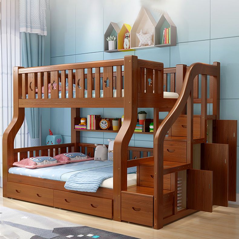 Solid Wood Standard Bunk Bed Gender Neutral Kids Bed with Drawers and Mattress