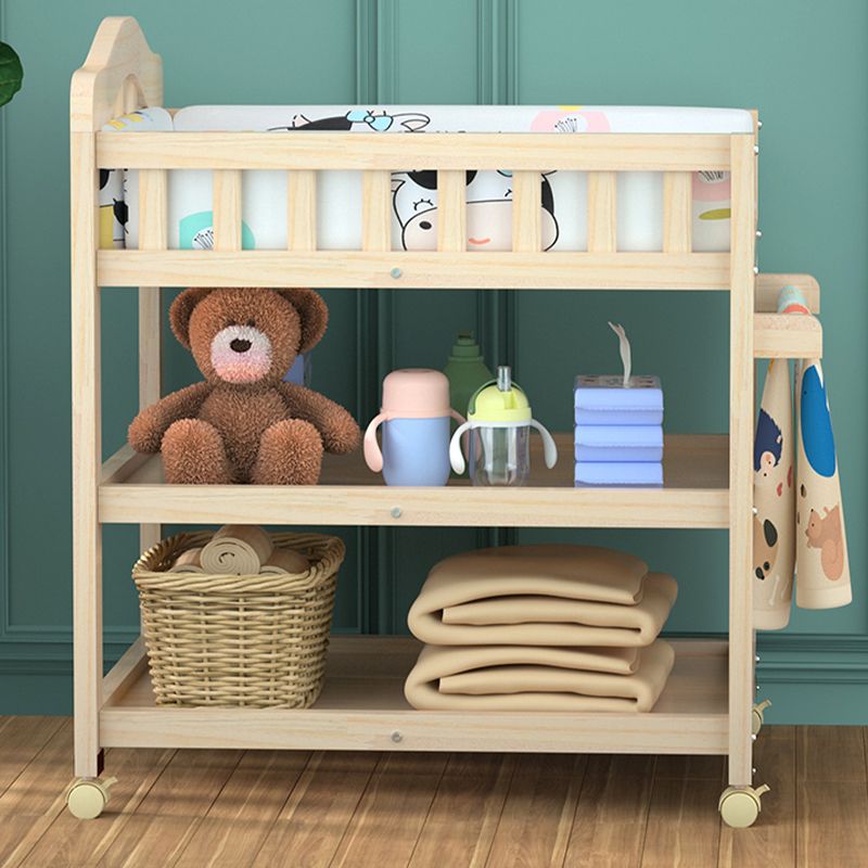 Modern Wooden Baby Changing Table Safety Rails Changing Table with Shelves