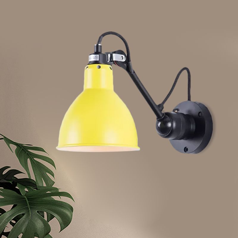 Lámpara de lectura de pared de sombra de un solo tazón Luz de apliques de hierro industrial negro/rojo/amarillo con brazo oscilante