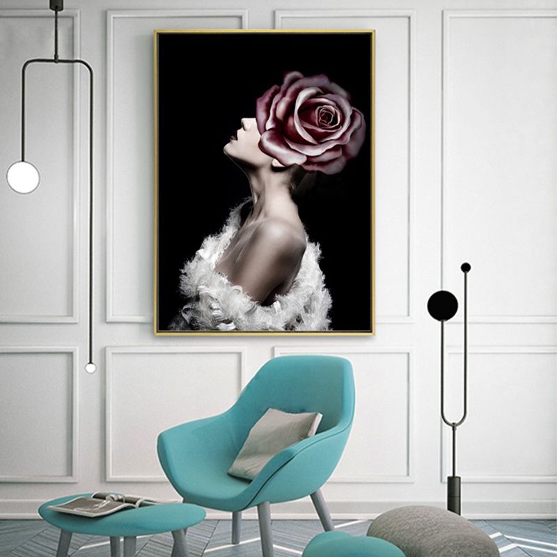 Faddish Maiden Toile Art Glam Style Figure Décoration murale en couleur claire pour salon