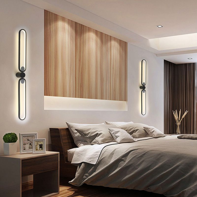 Linear Shade Metal Wall Sconce Modern Style 2 Lights Wall Mount Light in Black