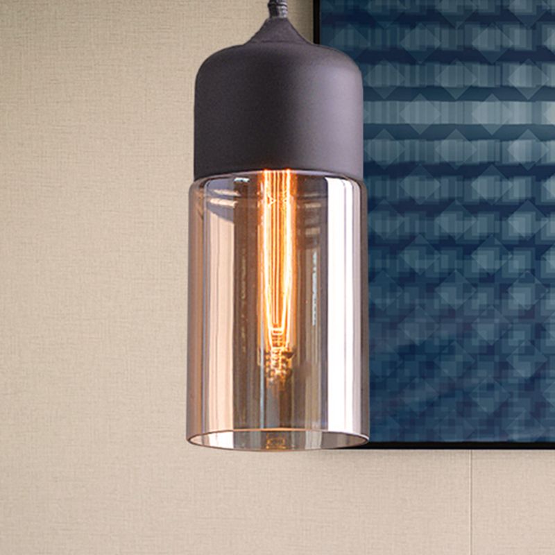 Zylinder Anhänger Beleuchtung Industrie 1 hellbraunes Glas Hanging Deckenlicht in Schwarz, 5 "/7"/8 "breit