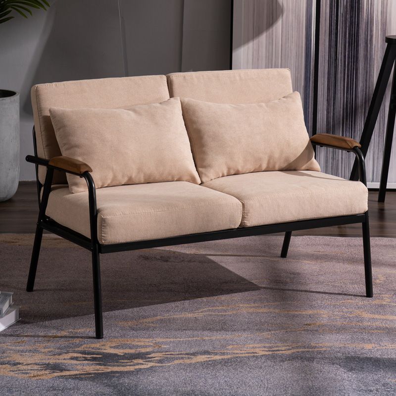Sofá de lino industrial negro con almohadas de altavoces 29.53 "Sofá de brazo cuadrado alto
