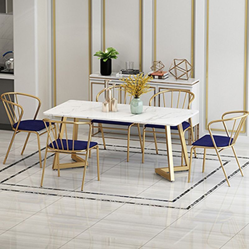 Glam Style Table Faux Marble Rectangle Table with Metal Legs for Home Use