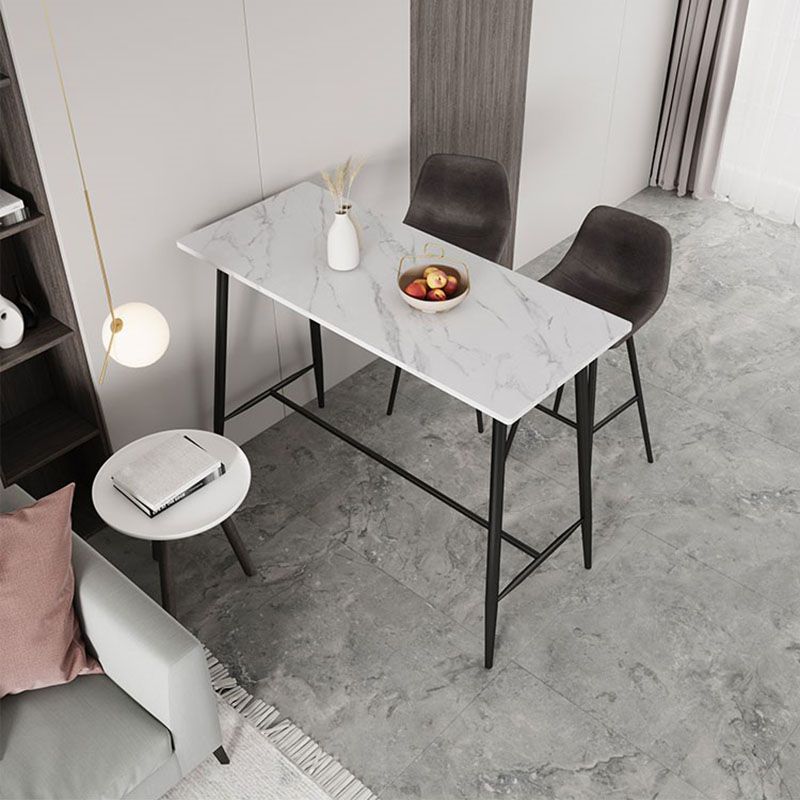 Industrial Black Metal Bar Table Faux Marble Rectangle Top Bistro Table - 47" x 23" x 41"