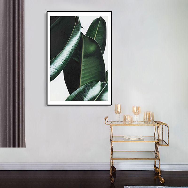 Nordic Photographs Leaves Art Print Boys Bedroom Wall Decor in Green on White, Textured
