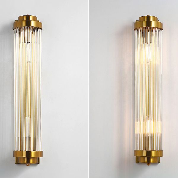 Gold 2-Light Wall Light in Modern Luxury Style Cylindrical Crystal Wall Lamp for Bedroom