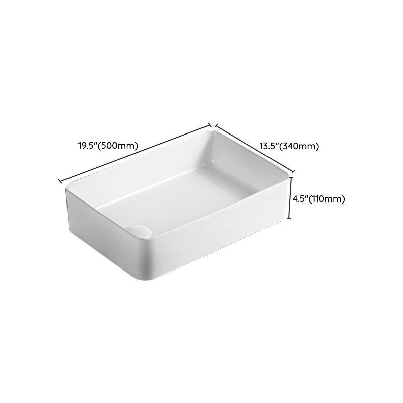 Traditional Vessel Bathroom Sink Rectangular Porcelain with Pop-Up Drain Vessel
