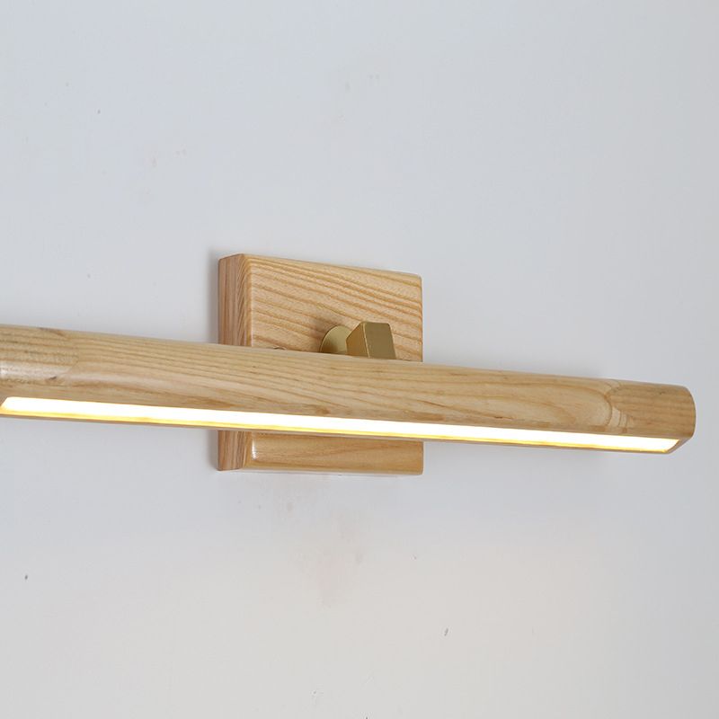 Simplicity Wooden LED Mirror Light Modern Style Long Strip Wall Sconce in Beige