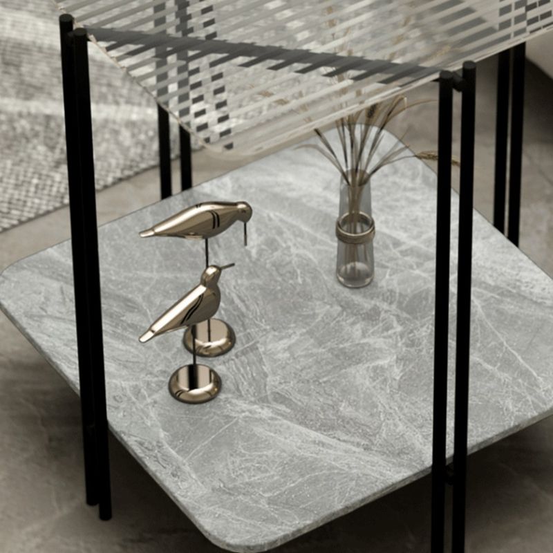 Modernistic Glass Top Square End Table 23.7" Tall Side Table with Shelf