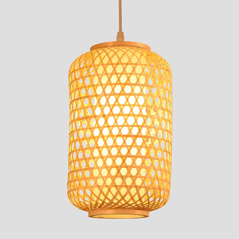 1-Light Chinese Style Bamboo Pendant Light Geometric Hanging Pendant for Restaurant