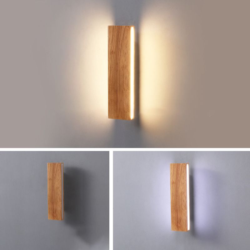 Modernism Single Beige Bathroom Vanity Light Wooden LED Bath Bar